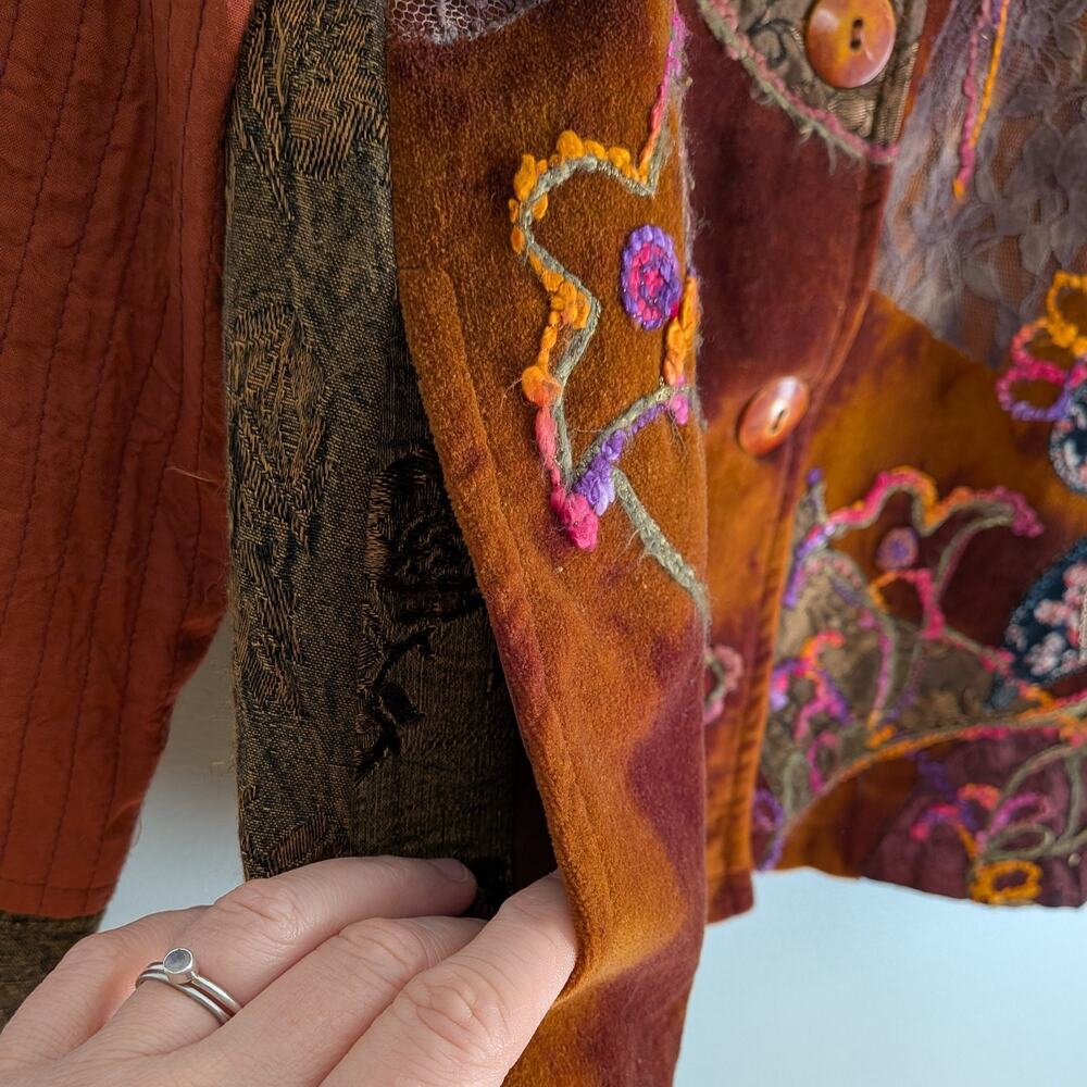 Coldwater Patchwork Blazer Jacket S Orange Artsy … - image 6